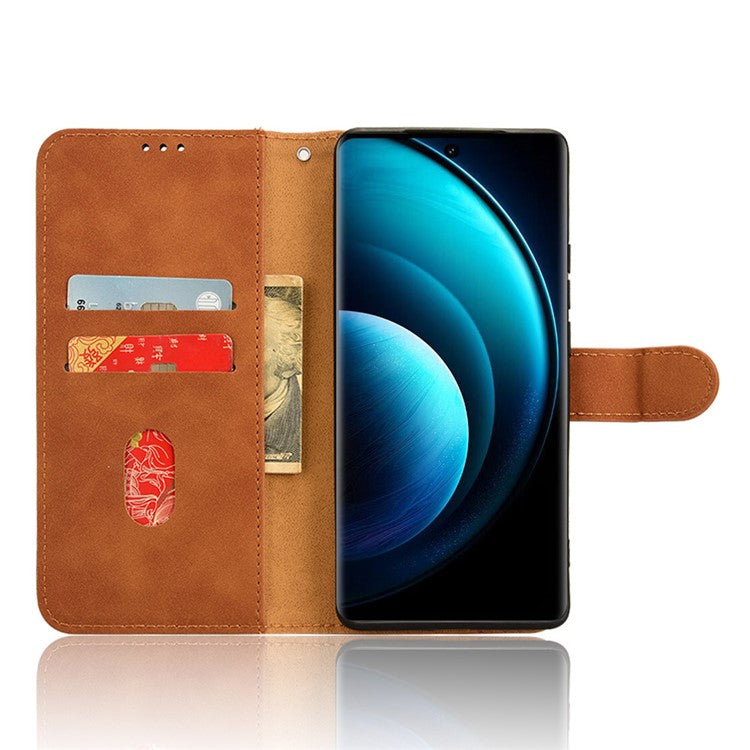 For vivo X100 5G Leather Case Skin-touch Flip Stand Wallet Protective Cover - Brown