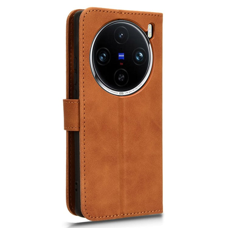 For vivo X100 5G Leather Case Skin-touch Flip Stand Wallet Protective Cover - Brown