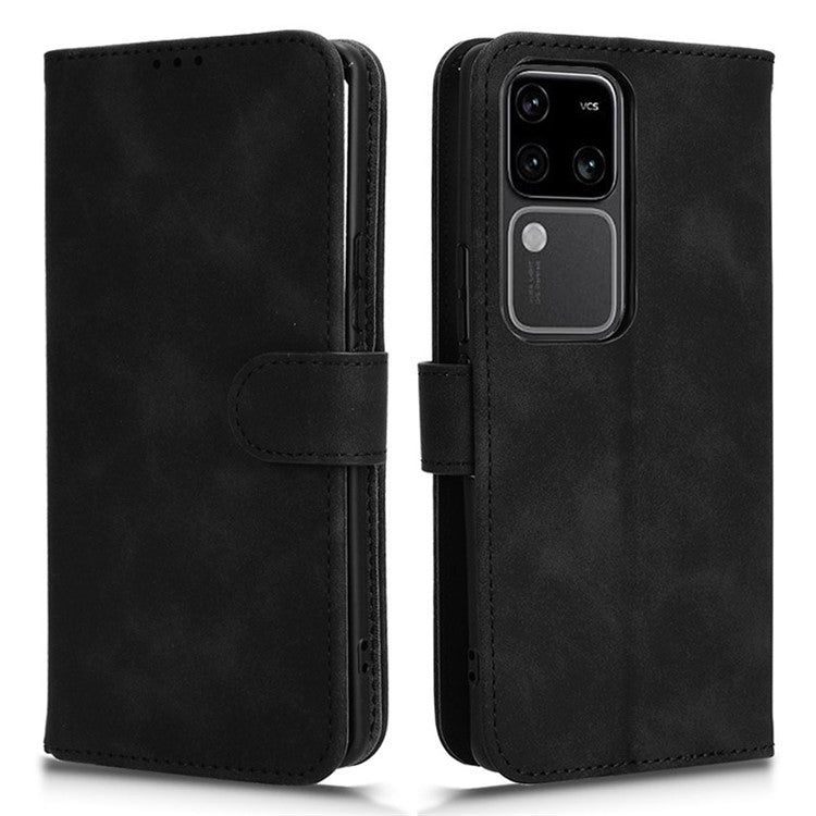 For vivo S18 Pro 5G Leather Case Skin-Touch Folio Stand Phone Protective Cover - Black