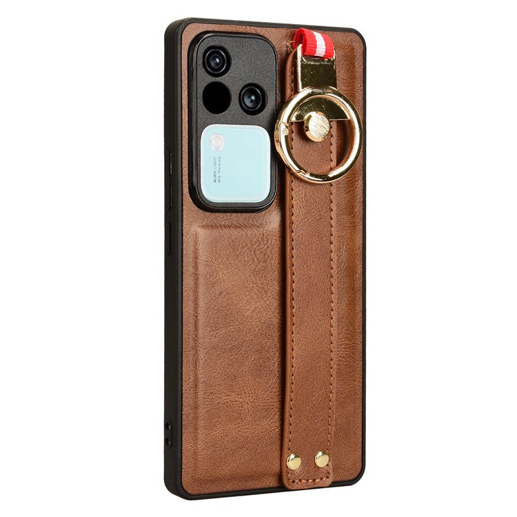 For vivo S18 5G / V30 5G Cell Phone Case PU Leather+PC+TPU Wristband Kickstand Protection Cover - Brown