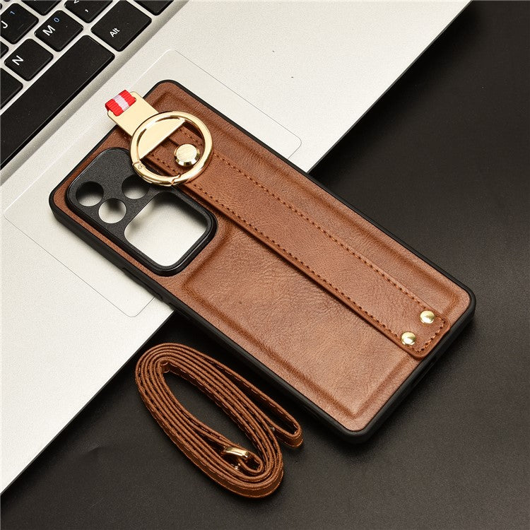 For vivo S18 5G / V30 5G Cell Phone Case PU Leather+PC+TPU Wristband Kickstand Protection Cover - Brown