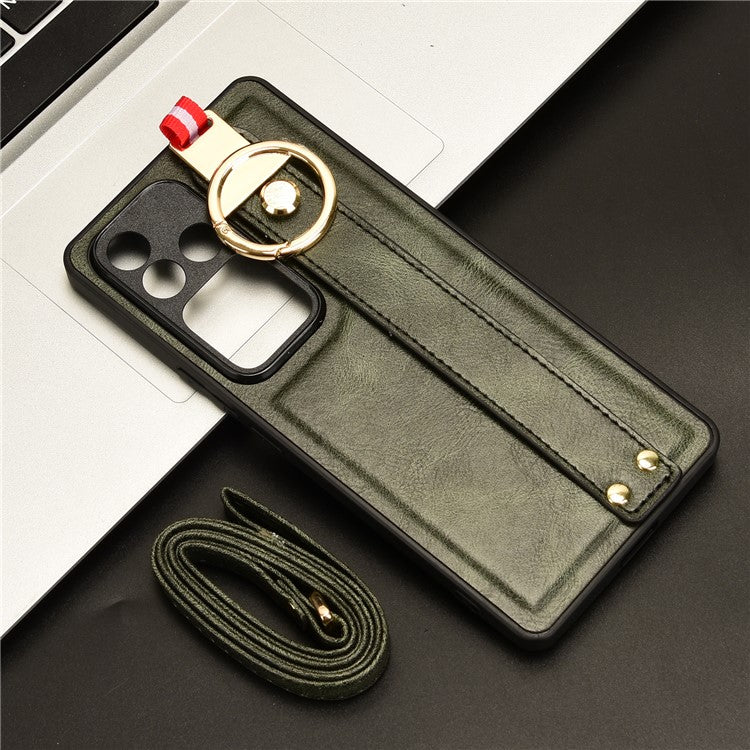 For vivo S18 5G / V30 5G Cell Phone Case PU Leather+PC+TPU Wristband Kickstand Protection Cover - Green