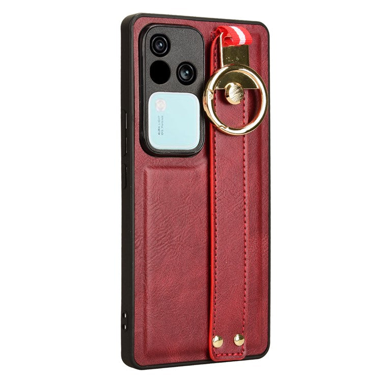 For vivo S18 5G / V30 5G Cell Phone Case PU Leather+PC+TPU Wristband Kickstand Protection Cover - Red