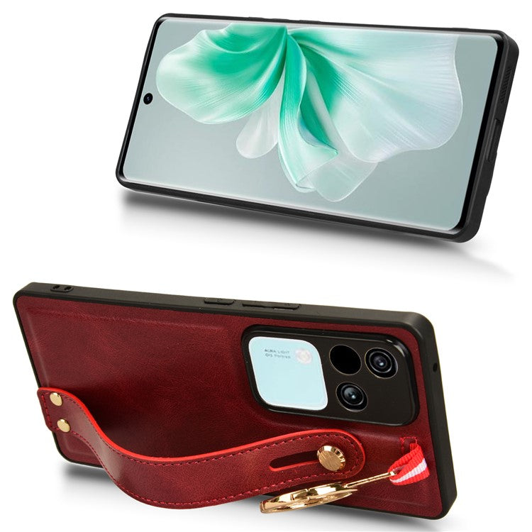 For vivo S18 5G / V30 5G Cell Phone Case PU Leather+PC+TPU Wristband Kickstand Protection Cover - Red