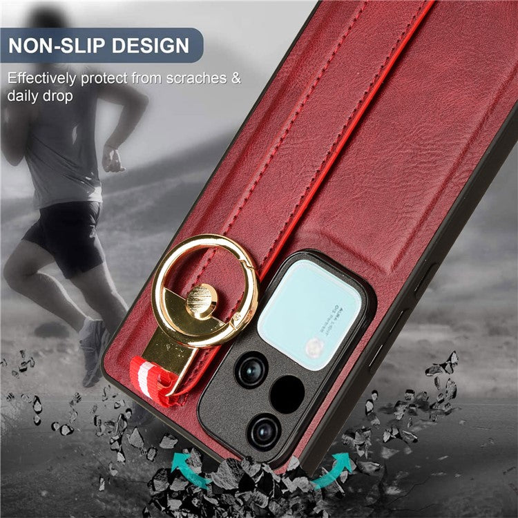 For vivo S18 5G / V30 5G Cell Phone Case PU Leather+PC+TPU Wristband Kickstand Protection Cover - Red