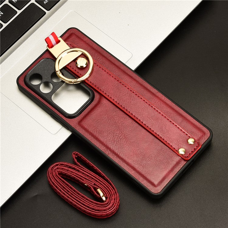 For vivo S18 5G / V30 5G Cell Phone Case PU Leather+PC+TPU Wristband Kickstand Protection Cover - Red