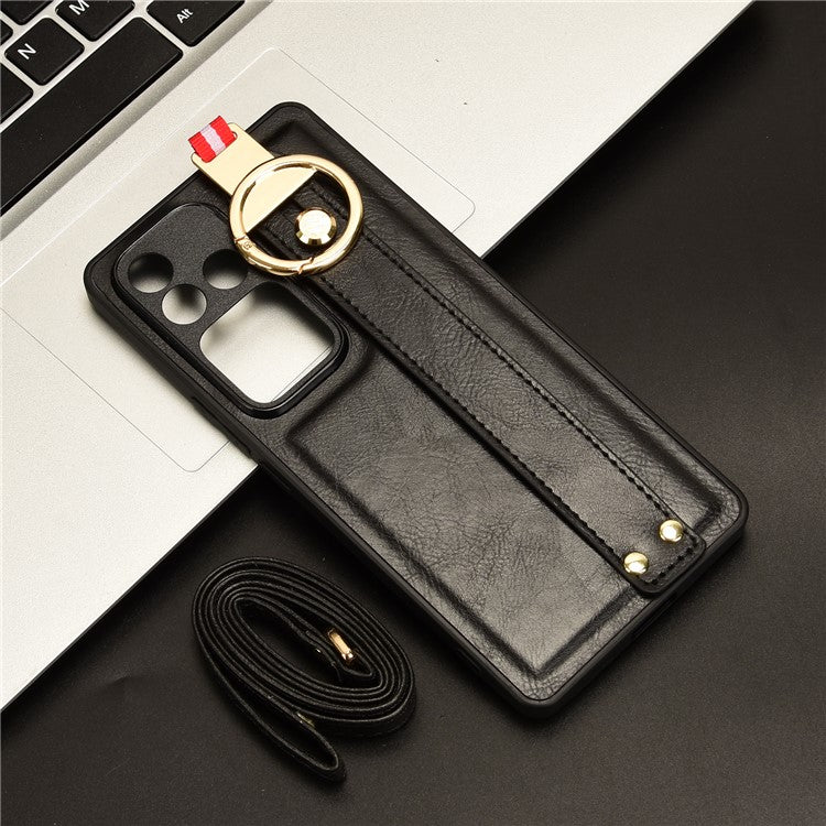 For vivo S18 5G / V30 5G Cell Phone Case PU Leather+PC+TPU Wristband Kickstand Protection Cover - Black