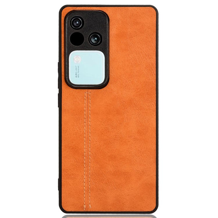 For vivo S18 5G Cell Phone Case PU Leather+PC+TPU Stitching Line Design Drop-proof Cover - Orange