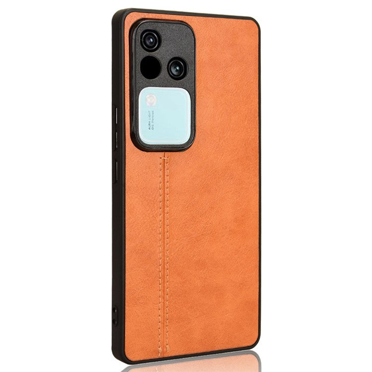 For vivo S18 5G Cell Phone Case PU Leather+PC+TPU Stitching Line Design Drop-proof Cover - Orange