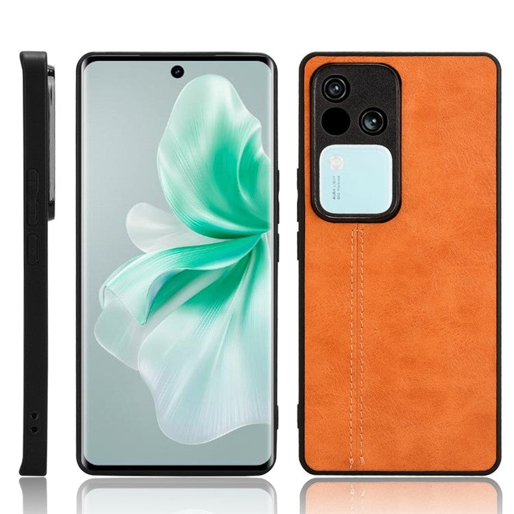 For vivo S18 5G Cell Phone Case PU Leather+PC+TPU Stitching Line Design Drop-proof Cover - Orange