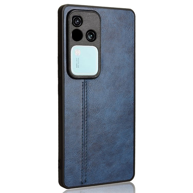 For vivo S18 5G Cell Phone Case PU Leather+PC+TPU Stitching Line Design Drop-proof Cover - Blue