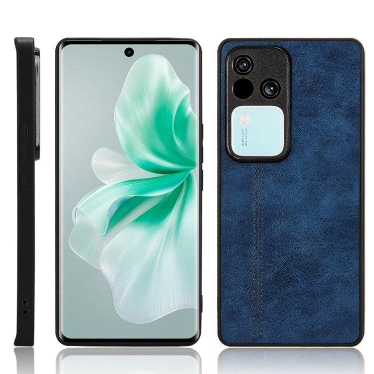 For vivo S18 5G Cell Phone Case PU Leather+PC+TPU Stitching Line Design Drop-proof Cover - Blue