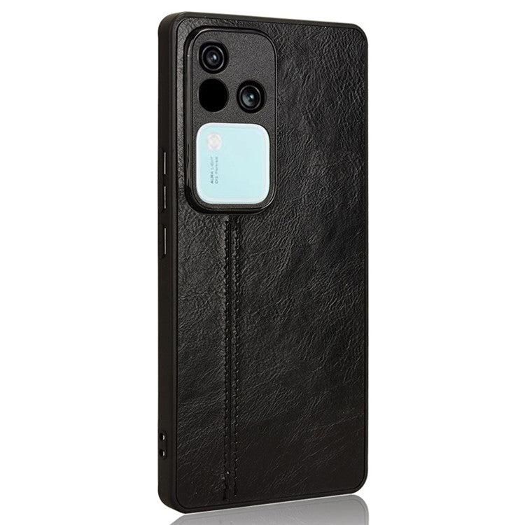 For vivo S18 5G Cell Phone Case PU Leather+PC+TPU Stitching Line Design Drop-proof Cover - Black