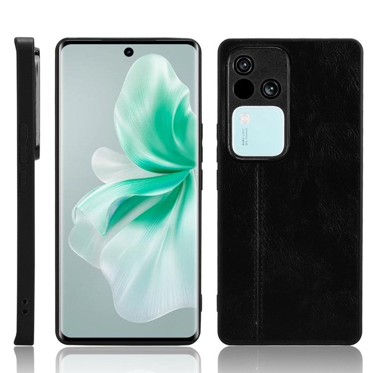 For vivo S18 5G Cell Phone Case PU Leather+PC+TPU Stitching Line Design Drop-proof Cover - Black