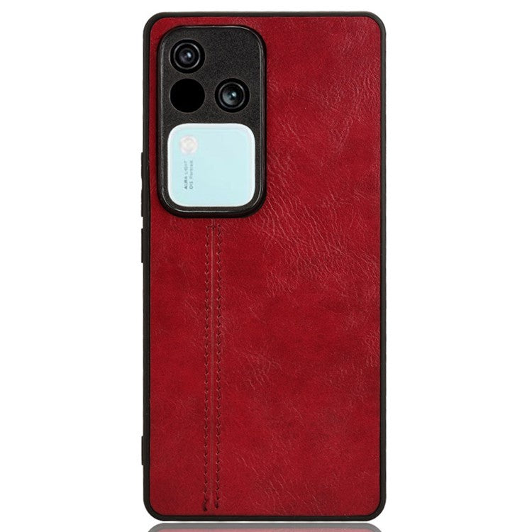 For vivo S18 5G Cell Phone Case PU Leather+PC+TPU Stitching Line Design Drop-proof Cover - Red