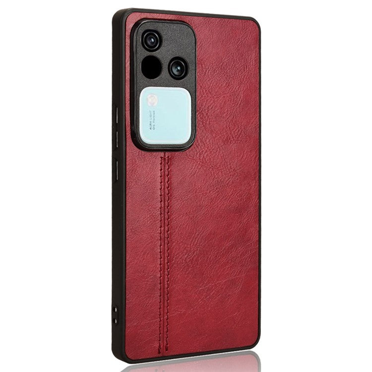 For vivo S18 5G Cell Phone Case PU Leather+PC+TPU Stitching Line Design Drop-proof Cover - Red