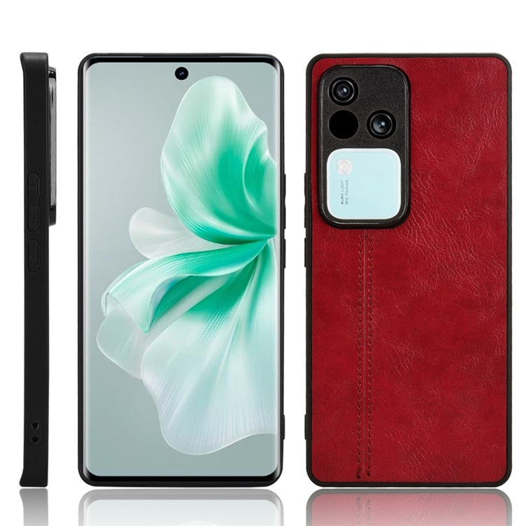 For vivo S18 5G Cell Phone Case PU Leather+PC+TPU Stitching Line Design Drop-proof Cover - Red