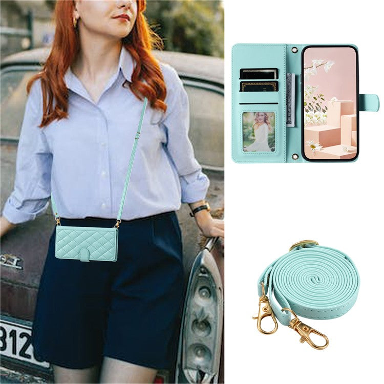 For Realme 9i 4G / Oppo A36 / A76 / A96 4G / K10 4G Case Rhombus Grid Leather Wallet Shockproof Phone Cover - Mint Green