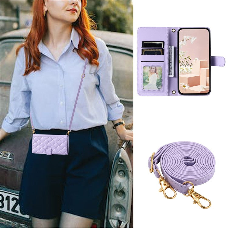 For Realme 9i 4G / Oppo A36 / A76 / A96 4G / K10 4G Case Rhombus Grid Leather Wallet Shockproof Phone Cover - Purple