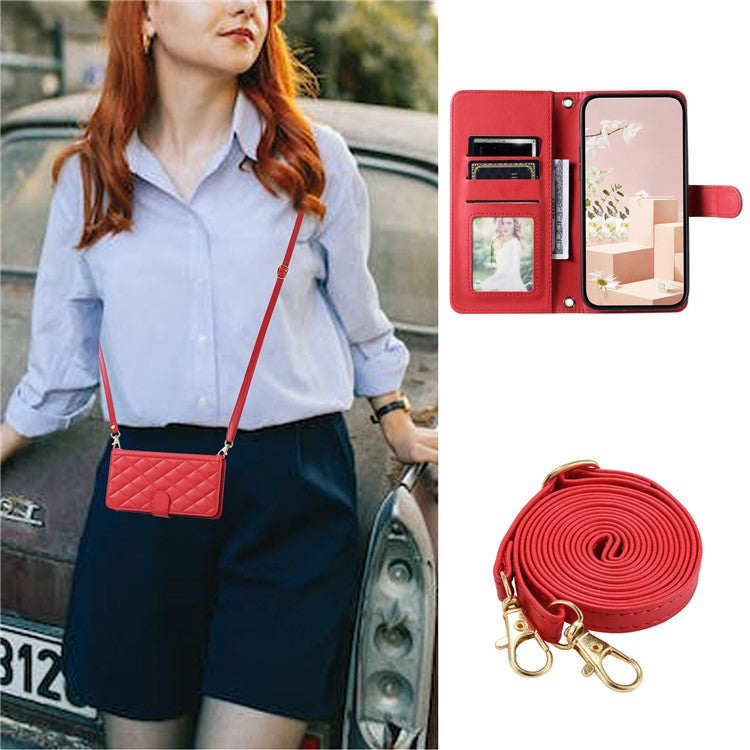 For Realme 9i 4G / Oppo A36 / A76 / A96 4G / K10 4G Case Rhombus Grid Leather Wallet Shockproof Phone Cover - Red