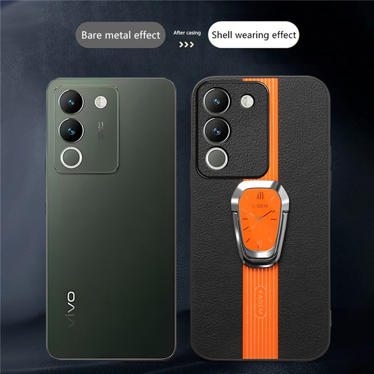 KADEM For vivo V30 Lite 5G Protector Cover with Kickstand PU+TPU+Acrylic Cell Phone Case - Orange