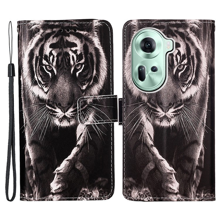 YB Pattern Printing Leather Series-4 for Oppo Reno11 5G (Global) Phone Case with Wallet Stand - Tiger