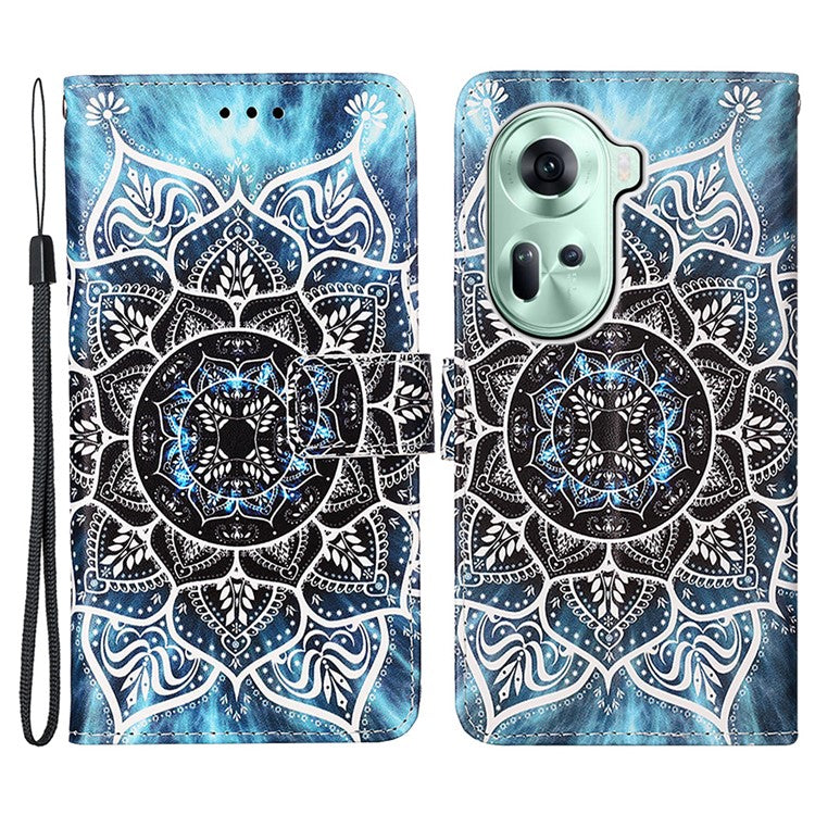 YB Pattern Printing Leather Series-4 for Oppo Reno11 5G (Global) Phone Case with Wallet Stand - Mandala Flower