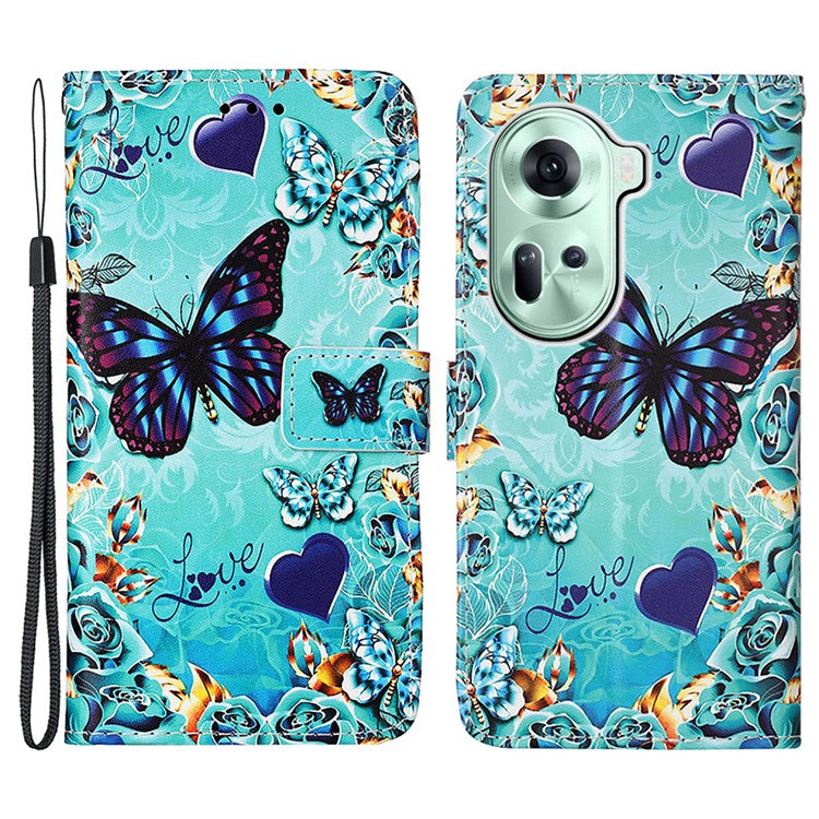 YB Pattern Printing Leather Series-4 for Oppo Reno11 5G (Global) Phone Case with Wallet Stand - Butterfly and Heart