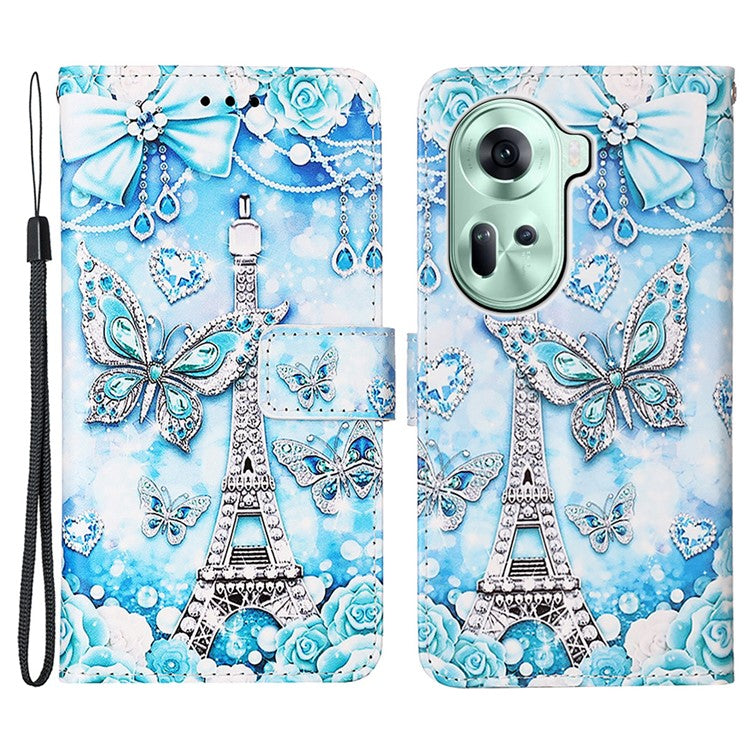 YB Pattern Printing Leather Series-4 for Oppo Reno11 5G (Global) Phone Case with Wallet Stand - Eiffel Tower and Butterfly