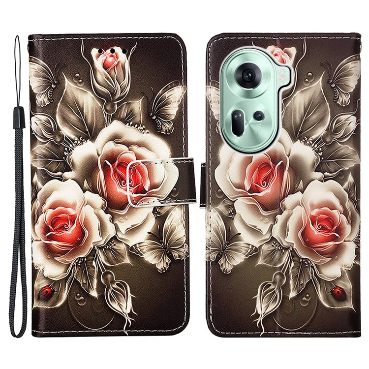 YB Pattern Printing Leather Series-4 for Oppo Reno11 5G (Global) Phone Case with Wallet Stand - Rose