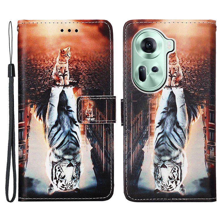 YB Pattern Printing Leather Series-4 for Oppo Reno11 5G (Global) Phone Case with Wallet Stand - Cat and Tiger