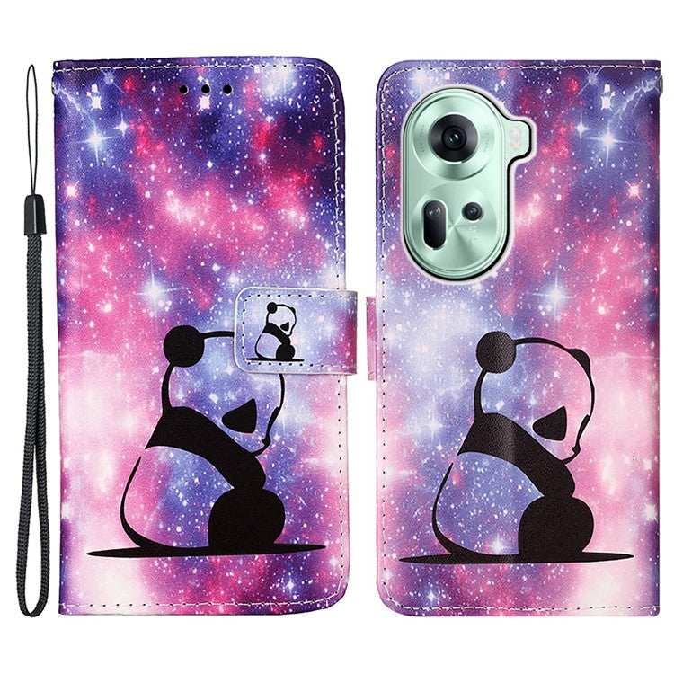 YB Pattern Printing Leather Series-4 for Oppo Reno11 5G (Global) Phone Case with Wallet Stand - Baby Panda