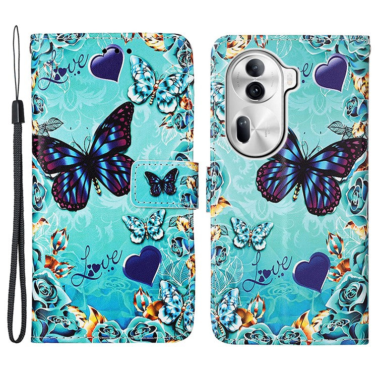 YB Pattern Printing Leather Series-4 for Oppo Reno11 Pro 5G (Global) Case Phone Wallet Cover - Butterfly and Heart