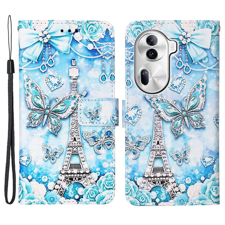 YB Pattern Printing Leather Series-4 for Oppo Reno11 Pro 5G (Global) Case Phone Wallet Cover - Eiffel Tower and Butterfly