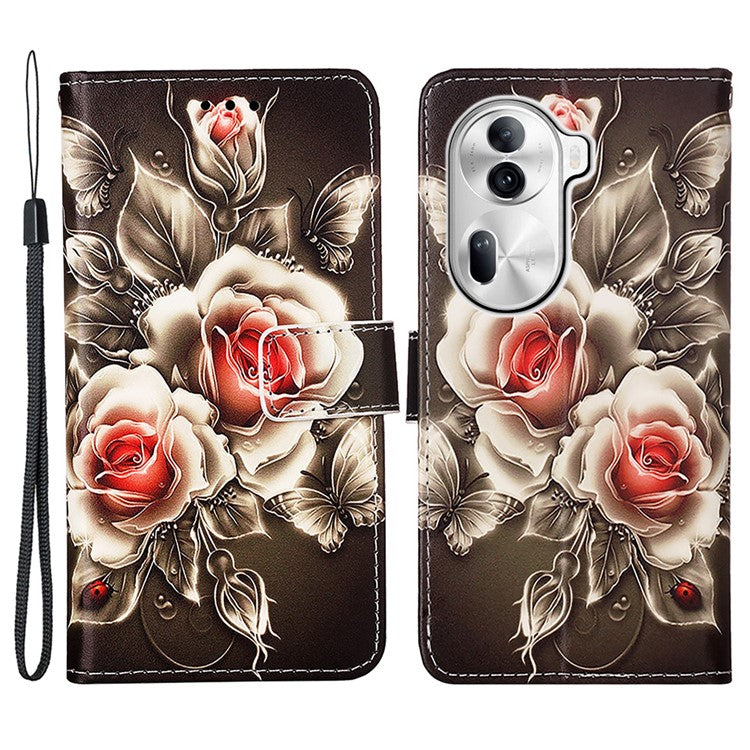 YB Pattern Printing Leather Series-4 for Oppo Reno11 Pro 5G (Global) Case Phone Wallet Cover - Rose