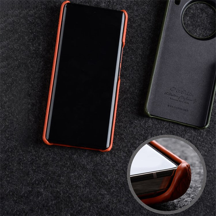 MELKCO Cellphone Case for vivo X90 5G Anti-shock Genuine Cow Leather Coated PC Cover - Orange