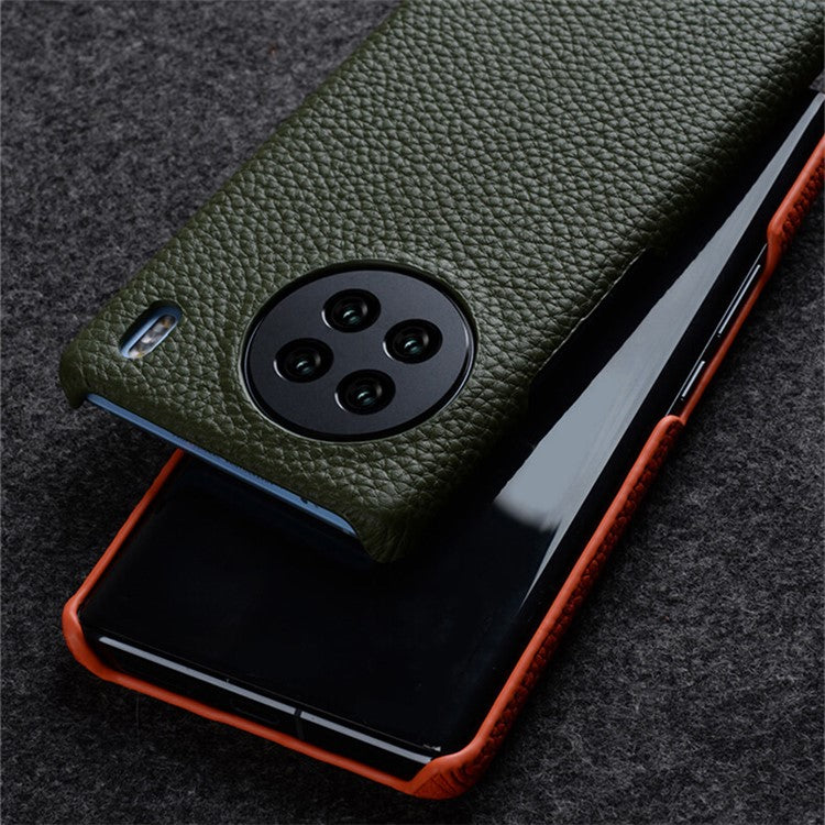 MELKCO Cellphone Case for vivo X90 5G Anti-shock Genuine Cow Leather Coated PC Cover - Orange