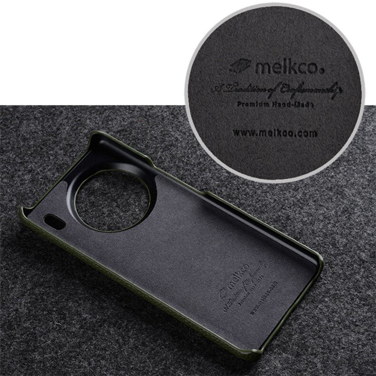 MELKCO Cellphone Case for vivo X90 5G Anti-shock Genuine Cow Leather Coated PC Cover - Black