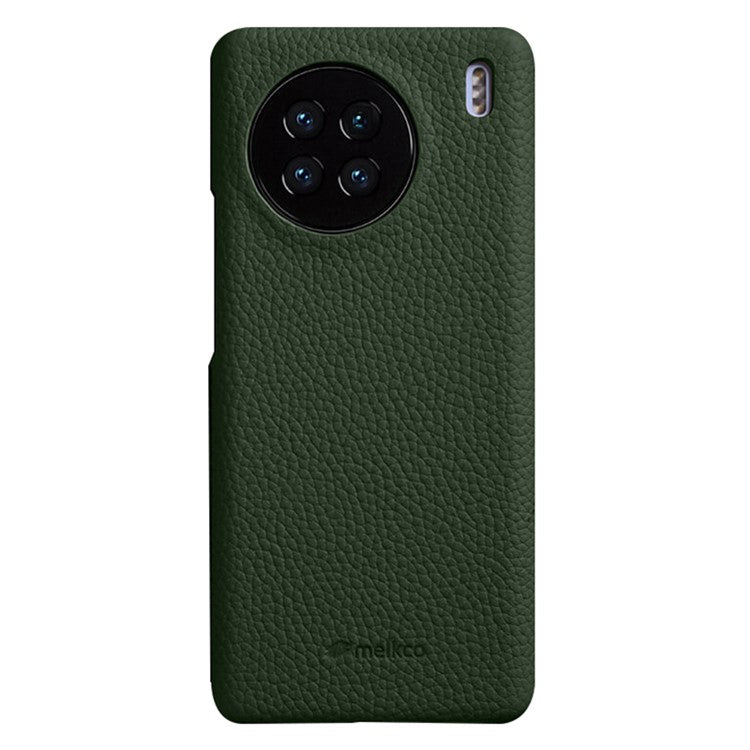 MELKCO Cellphone Case for vivo X90 5G Anti-shock Genuine Cow Leather Coated PC Cover - Green