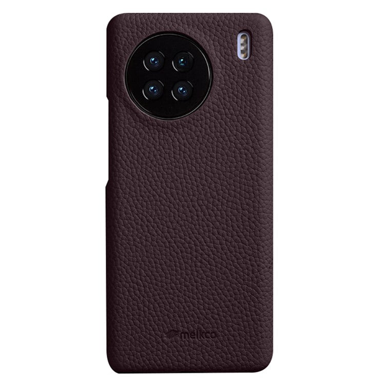 MELKCO Cellphone Case for vivo X90 5G Anti-shock Genuine Cow Leather Coated PC Cover - Purple