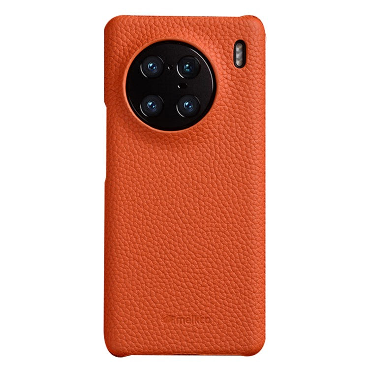 MELKCO For vivo X90 Pro 5G Incomplete Edge Shock-absorbing Phone Case Genuine Cow Leather Coated PC Cover - Orange