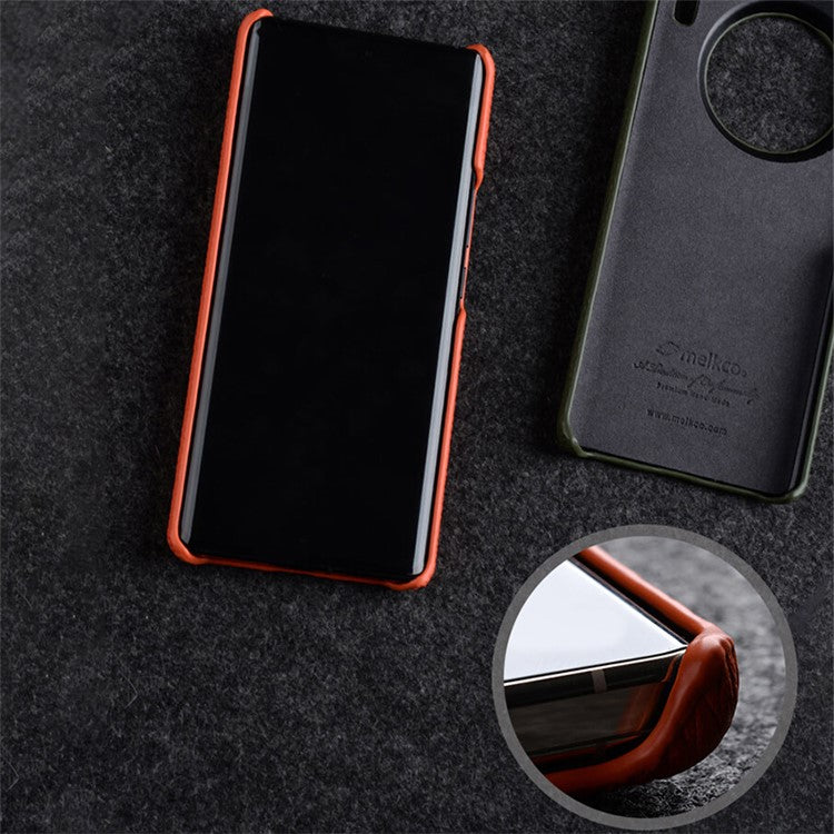 MELKCO For vivo X90 Pro 5G Incomplete Edge Shock-absorbing Phone Case Genuine Cow Leather Coated PC Cover - Orange