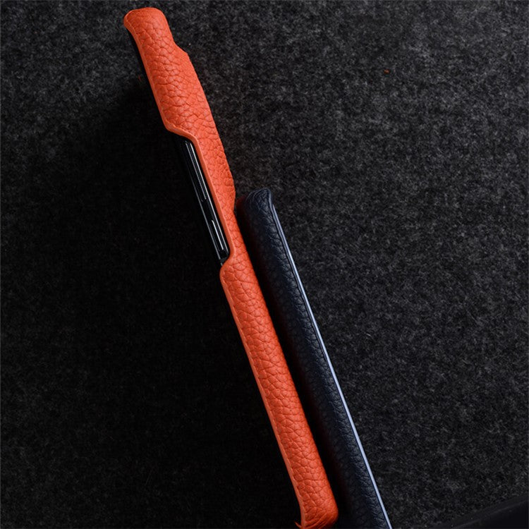 MELKCO For vivo X90 Pro 5G Incomplete Edge Shock-absorbing Phone Case Genuine Cow Leather Coated PC Cover - Orange