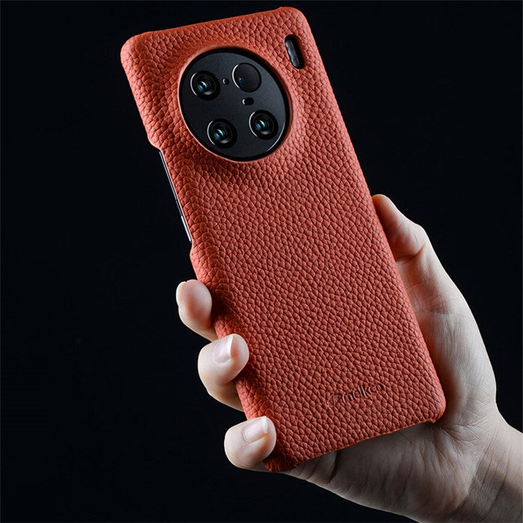 MELKCO For vivo X90 Pro 5G Incomplete Edge Shock-absorbing Phone Case Genuine Cow Leather Coated PC Cover - Orange