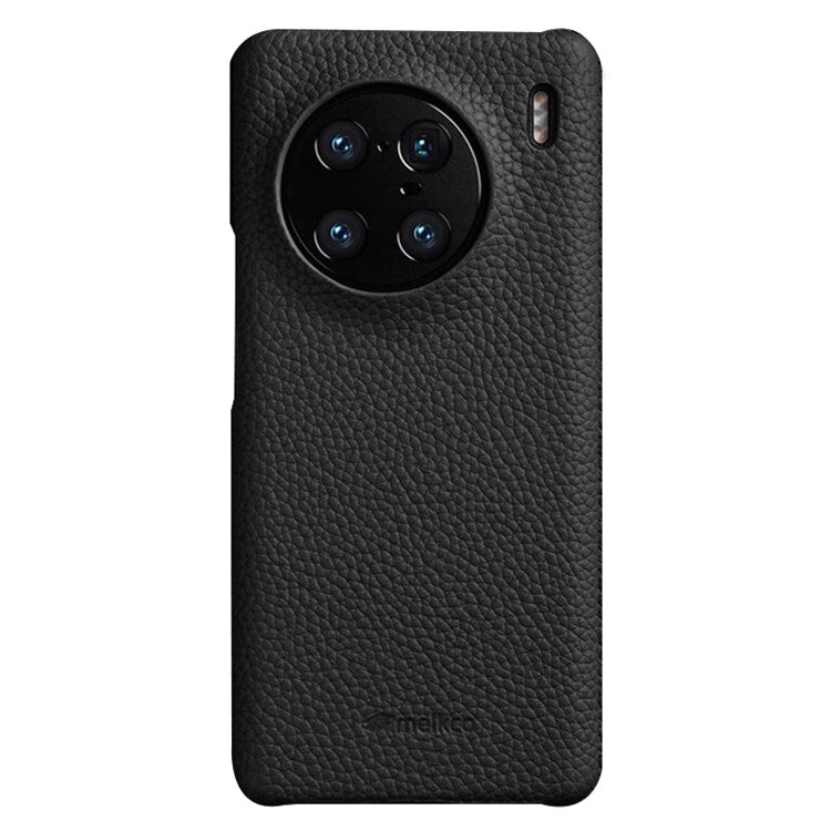 MELKCO For vivo X90 Pro 5G Incomplete Edge Shock-absorbing Phone Case Genuine Cow Leather Coated PC Cover - Black