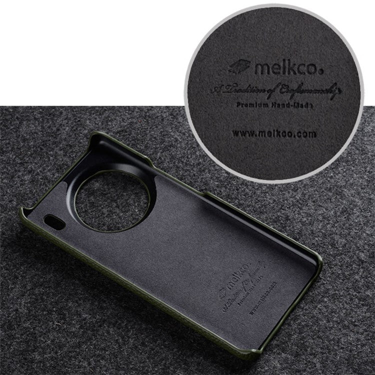 MELKCO For vivo X90 Pro 5G Incomplete Edge Shock-absorbing Phone Case Genuine Cow Leather Coated PC Cover - Black