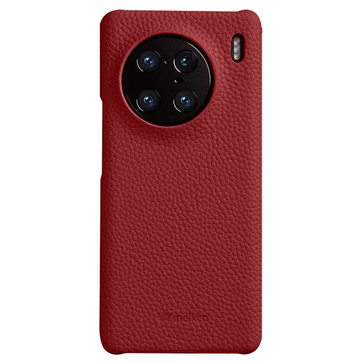 MELKCO For vivo X90 Pro 5G Incomplete Edge Shock-absorbing Phone Case Genuine Cow Leather Coated PC Cover - Red