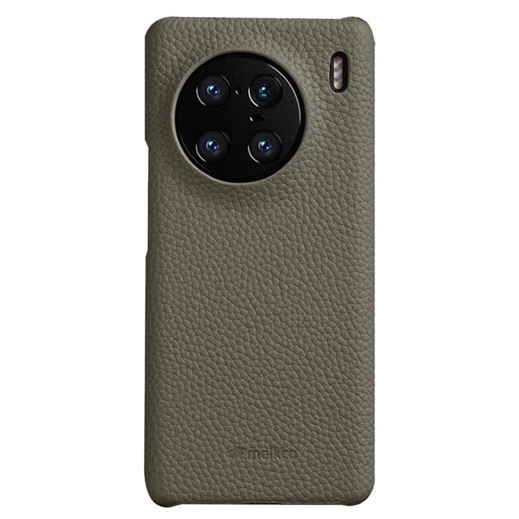 MELKCO For vivo X90 Pro 5G Incomplete Edge Shock-absorbing Phone Case Genuine Cow Leather Coated PC Cover - Grey