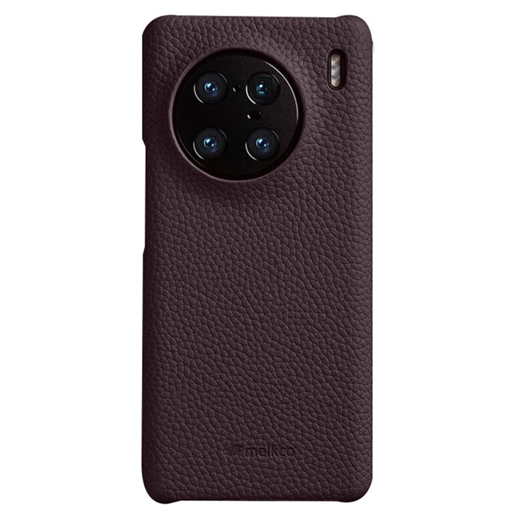 MELKCO For vivo X90 Pro 5G Incomplete Edge Shock-absorbing Phone Case Genuine Cow Leather Coated PC Cover - Purple