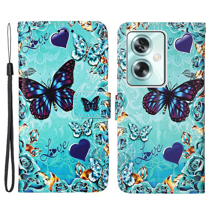 YB Pattern Printing Leather Series-4 for Oppo A79 5G / A2 5G Case Leather Wallet Flip Cover - Butterfly and Heart